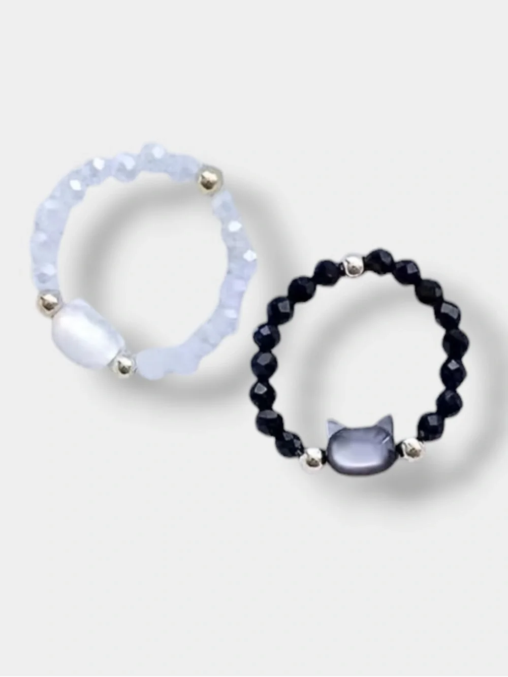 1 Beaded Cat Stretch Ring NWOT - White OR Black - Picture 4 of 5